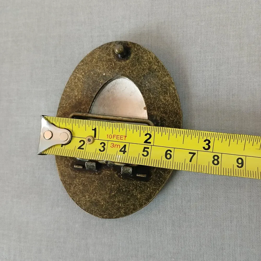 Oval hammered metal vintage belt buckle 3
